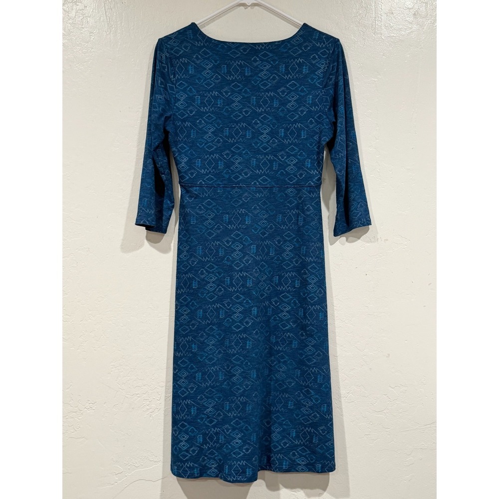 Toad&Co Blue Geometric Print Tencel Organic Cotton V-Neck A-Line Dress Small - Picture 3 of 7